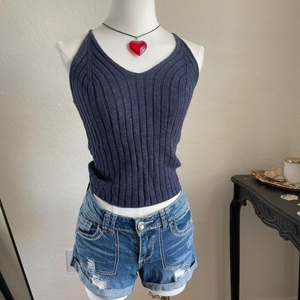 Roxy Ribbed Knit Tank Top Womens XS Navy Blue Good Y2K Grunge Fairycore Camisole